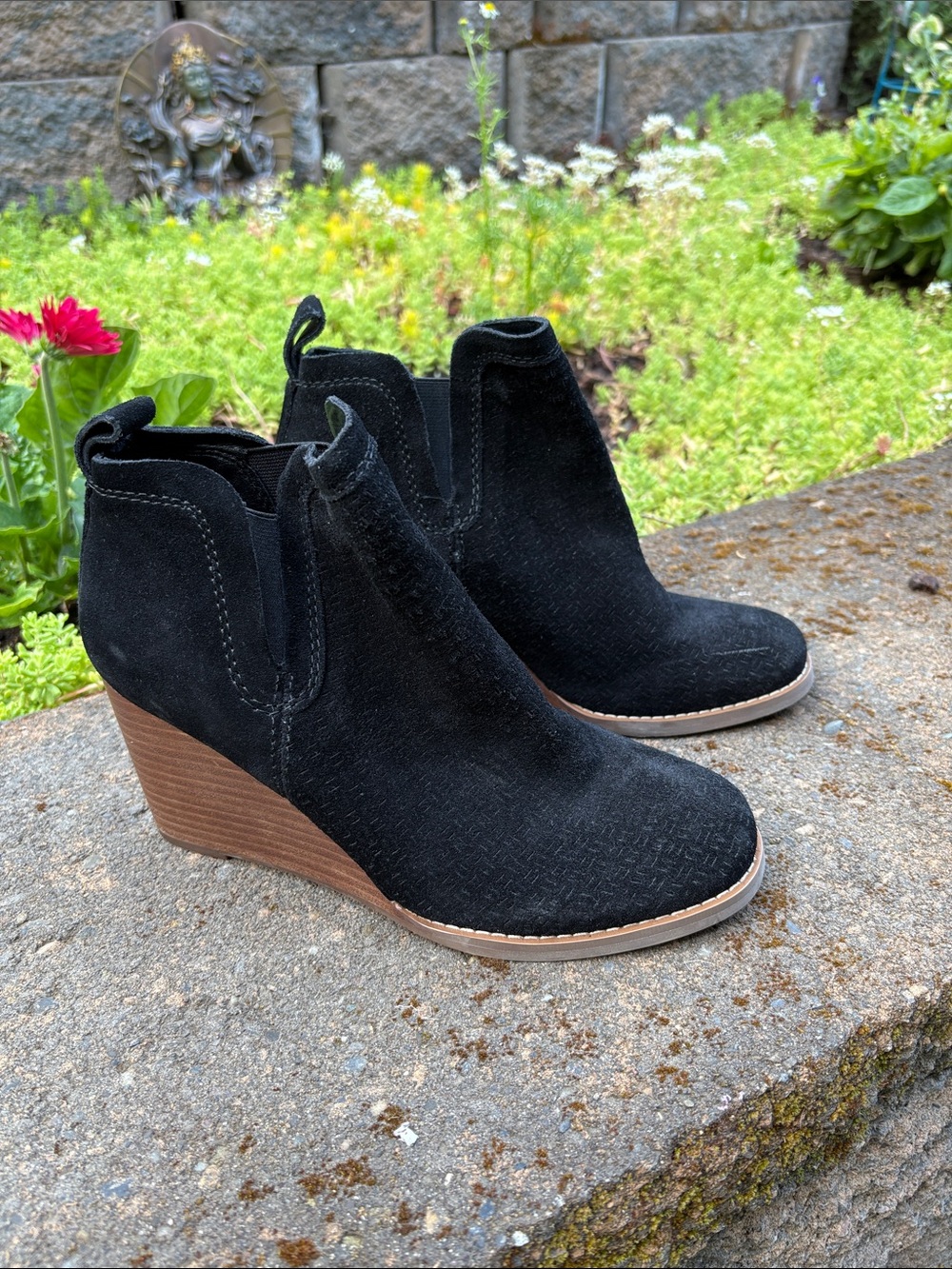 Crown Vintage Black Suede Wedge Ankle Booties